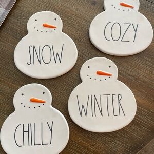 Rae Dunn Snowman Coasters NWT